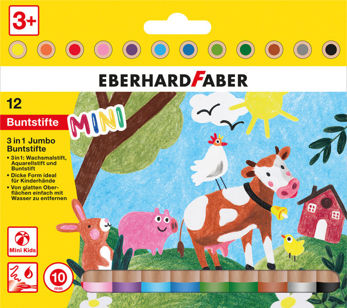 Eberhard Faber EF-518912 Buntstift 3in1 12 Stück extra dicker Kern 10mm