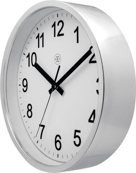 Nextime nexttime nx-7307zi-v2 wanduhr nxt diam. 25,5cm Kunststoff silber, weißes Zifferblatt, #039;robust #039; stille Uhr