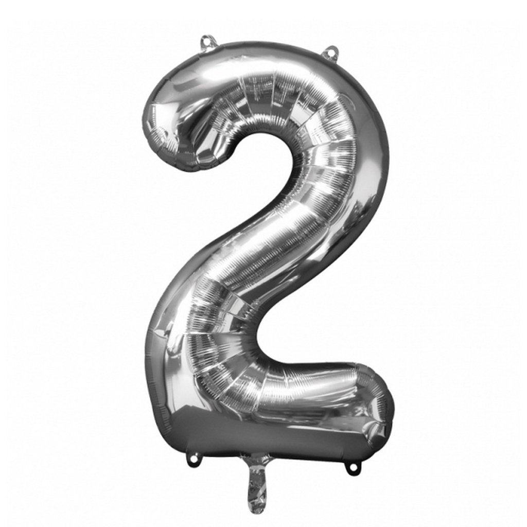 Basic Folienballon Zahl 2 50x88 cm silber