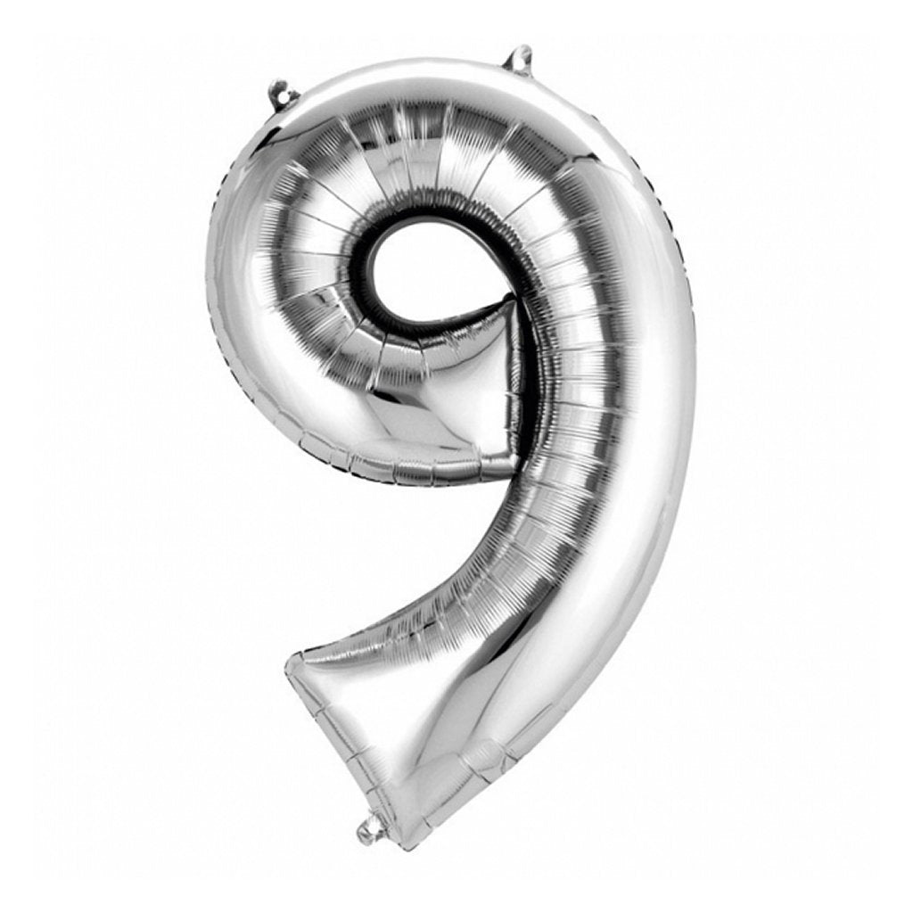 Basic Folienballon Zahl 9 63x86 cm silber