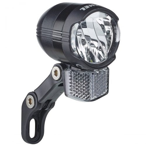 LED-Frontlicht Scheinwerfer schwarz glänzend Nabendynamo 80 Lux + Standlicht im Karton