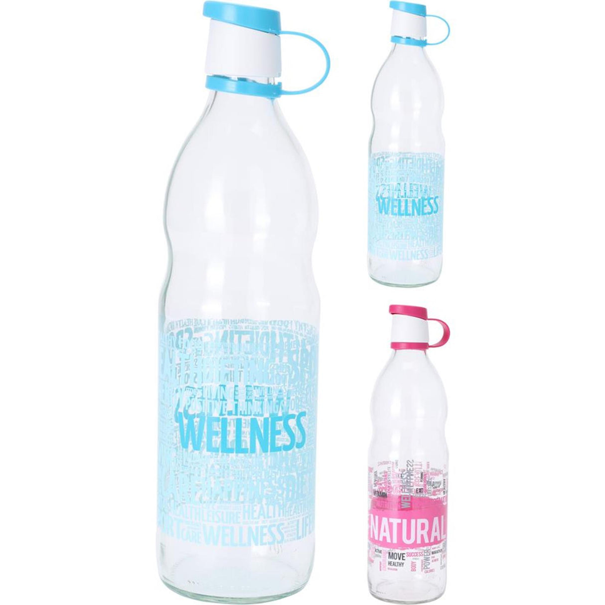 Hervorragende Haushaltswaren-Glasflasche 1 l mit Text in Rosa oder Blau