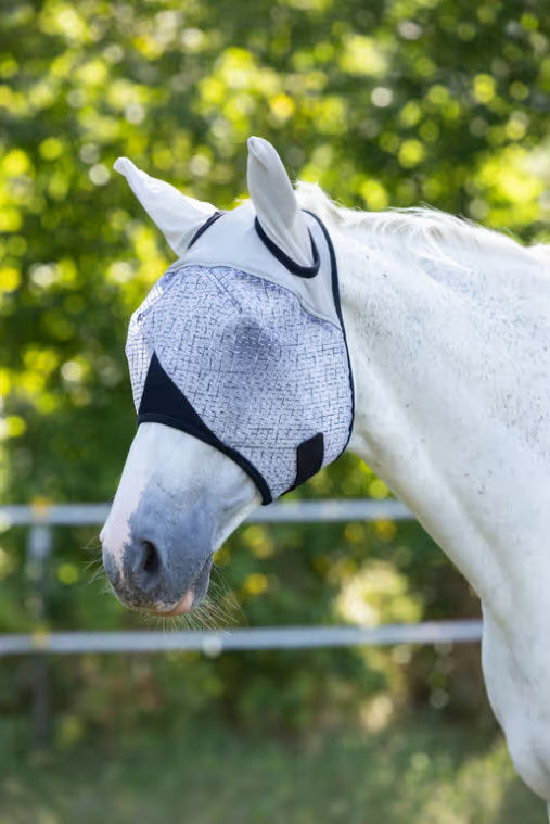 Produkte Fliegenmaske mit Ohren hellgrau mt Pony