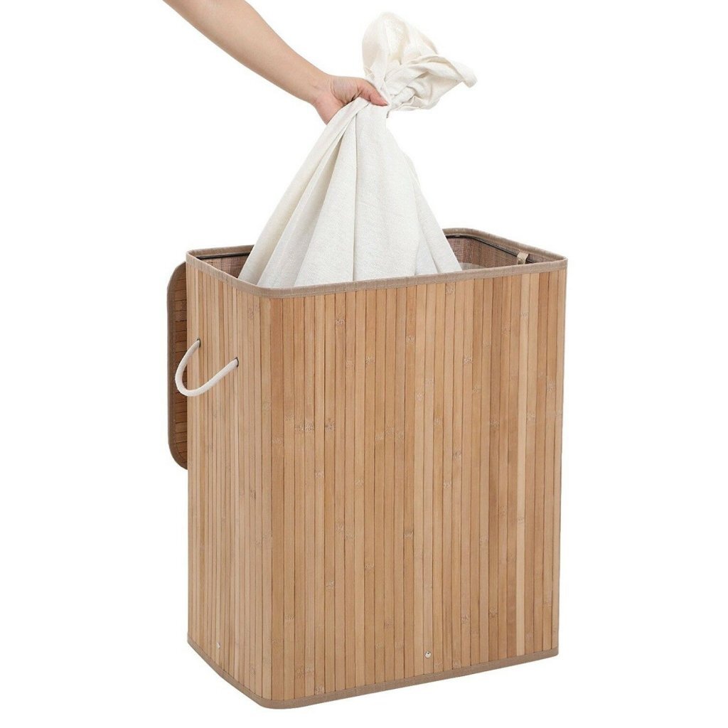 Homestyle Pro rechteckiger Bambus-Wäschekorb + Text 52x32x63 cm naturweiß