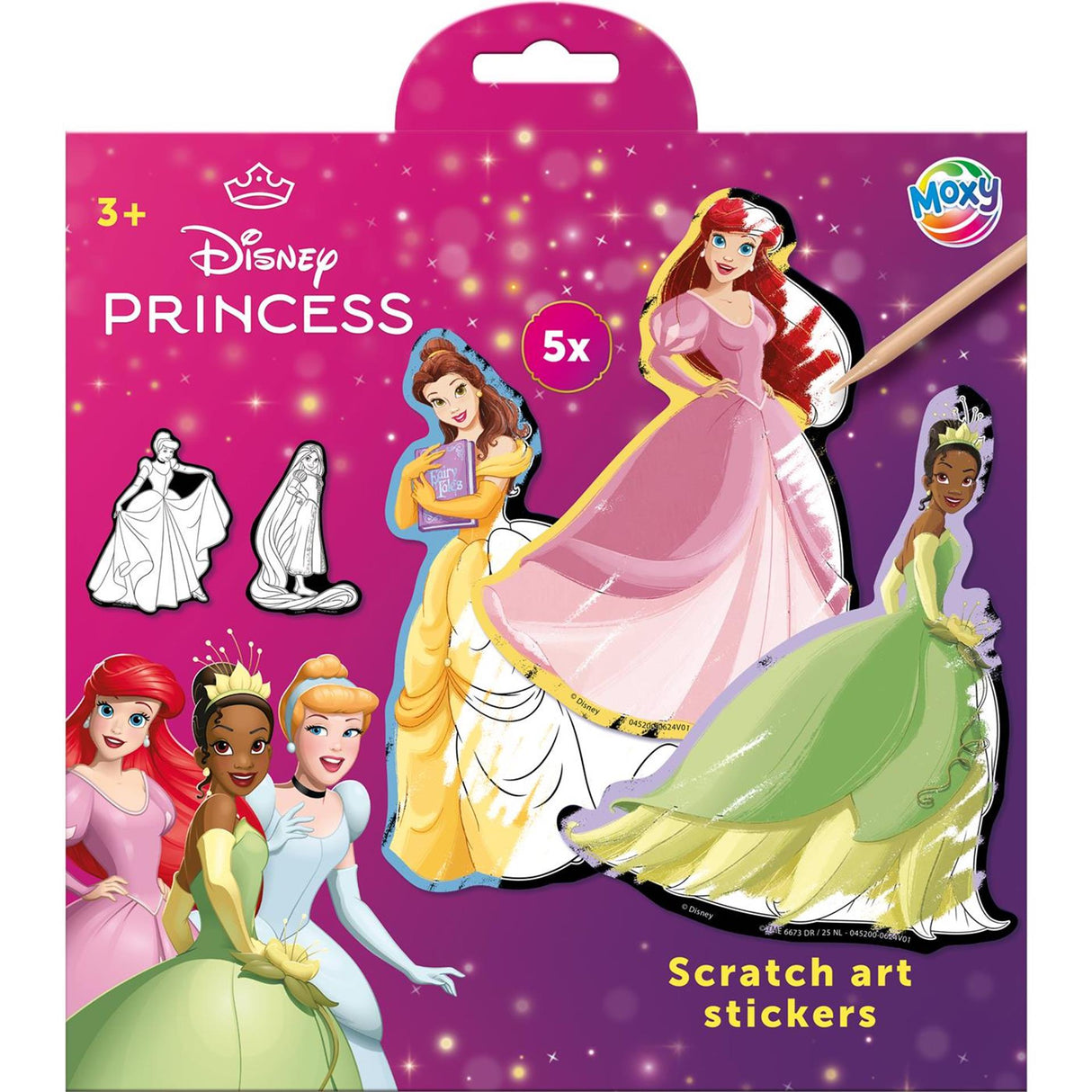Kreative Bastelgruppen-Kratzaufkleber – Disney-Prinzessin, 6 Stück.
