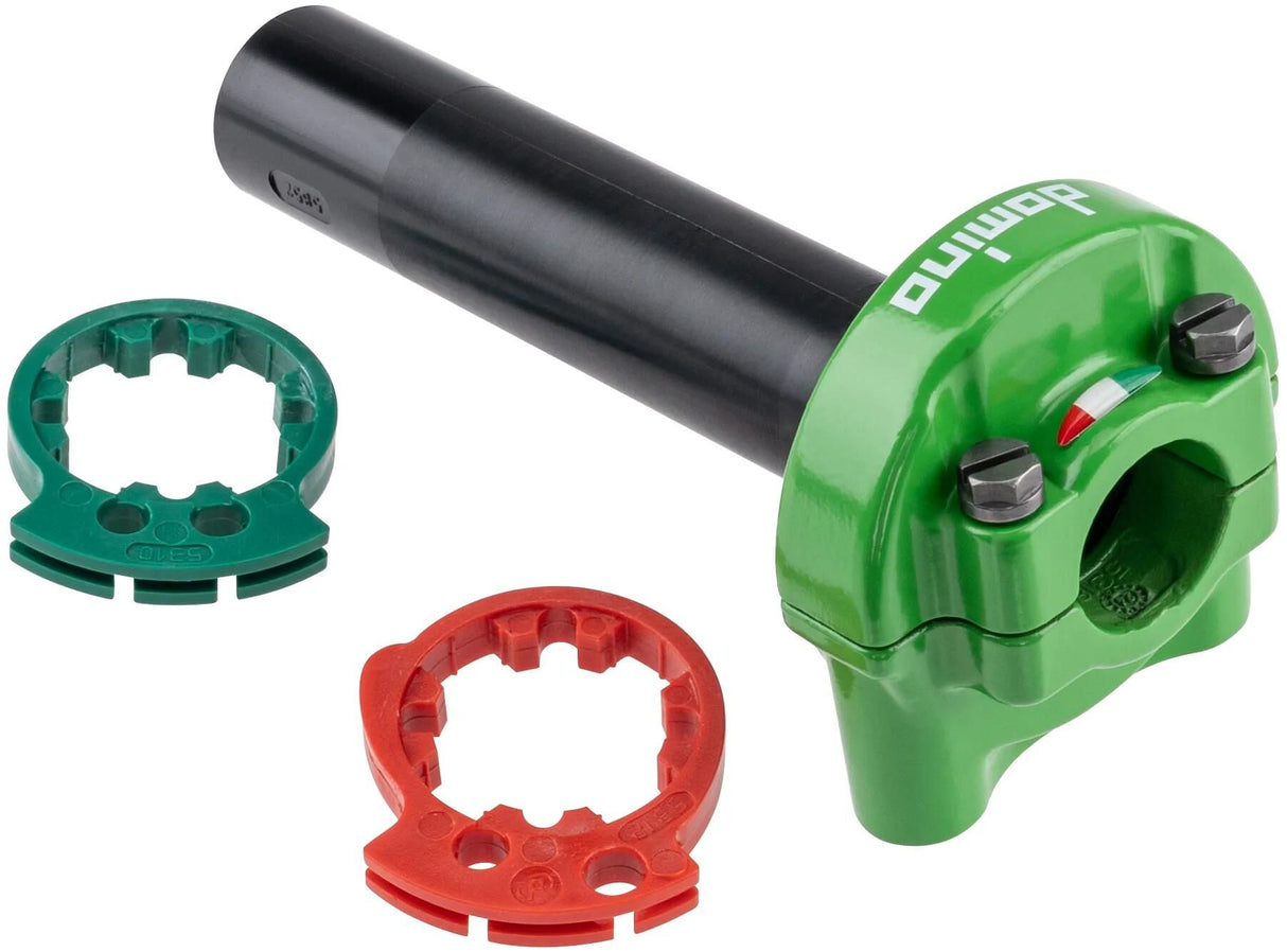 Domino Gasdrehgriffhalterung xm2. Gasgriffe Alu grün 2-zug xm2