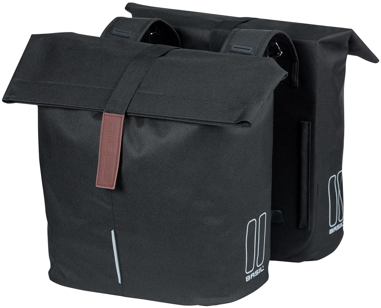 Basilikum -Stadt -Doppelfahrradbeutel - Wasser -Repellent Polyester - Schwarz - Universal Bridge System - 28-32L