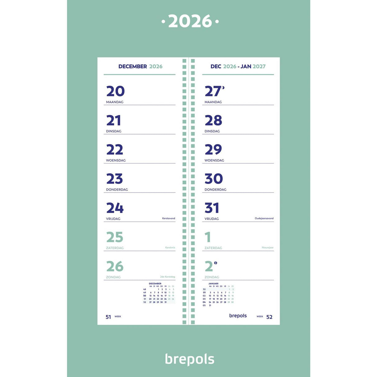 Wand-2-Wochen-Kalender Brepols 19x34cm