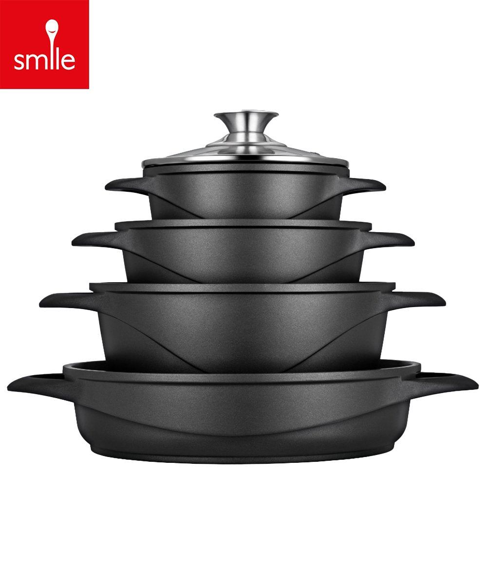 Smile Induktions-Pfannenset mit Antihaftbeschichtung – Kochtöpfe für alle Herdarten – Set mit 4 Pfannen inklusive Deckel