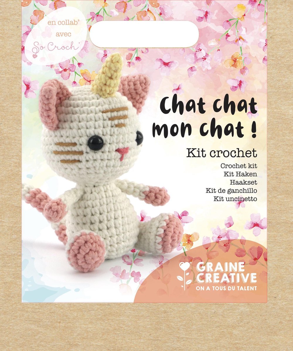 Graine Créative Häkelset Einhorn-Katze | Häkelset zum Selbermachen | Chat Chat Mon Chat, 15 cm