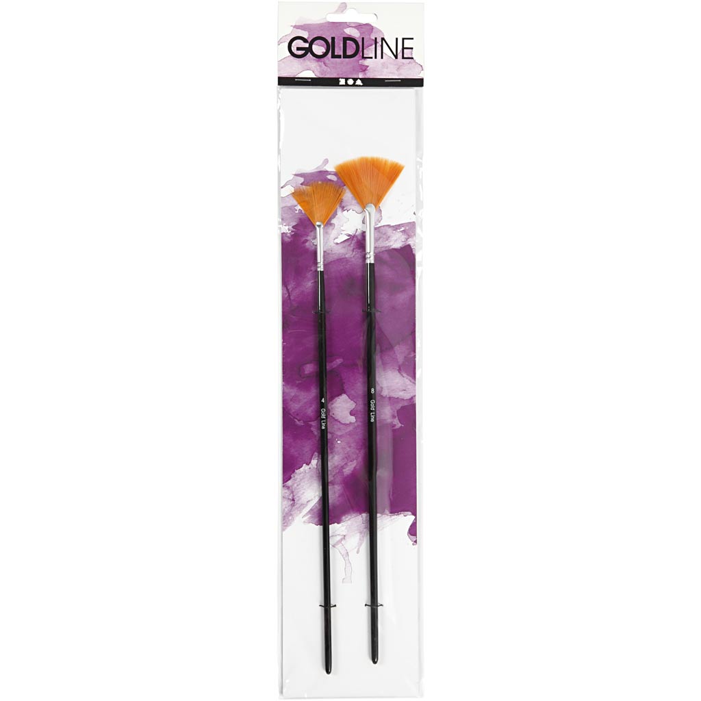 Creativ Company Gold Line Fächerpinsel, Größe 4+8, L: 29-30 cm, B: 2-3 mm, Fächer, 2 Stück 1 Box