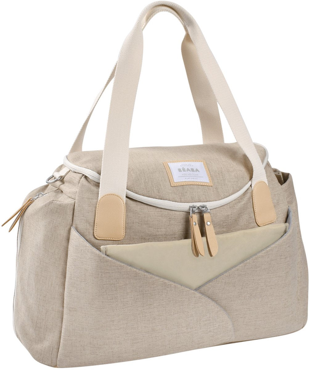 Béaba Sydney II Stilltasche – Wickeltasche mit innovativer Cocoon-Wickelfläche – Babytasche mit Kühltasche – Kinderwagen – Trolley-Aufsatz – inklusive Zubehör – 21l – Graubeige