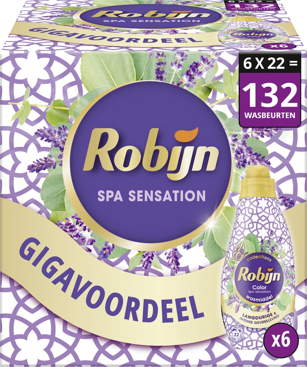 Robijn klein krachtig collections vloeibaar wasmiddel - color spa sensation - voordeelverpakking - 6 x 22 wasbeurten