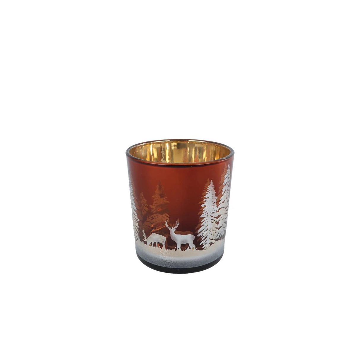 Theelichth hert dennenboom s bruin glas 7,5x7,5x8cm
