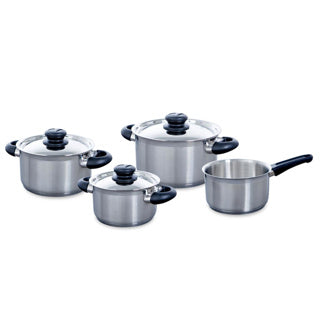 BK Karat+ Pfannenset 4-teilig – 16 18 20 cm – ohne PFAS-freie Antihaftbeschichtung – Induktionspfannenset – Kochpfanne aus Edelstahl – ofenfest bis 160 °C – mit Deckel – Silber