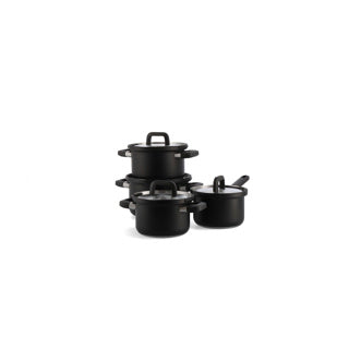 BK Flow Cool Black Pfannenset 4-teilig – 16 18 20 cm – ohne PFAS-freie Antihaftbeschichtung – Induktionspfannenset – Edelstahl-Kochpfanne – ofenfest bis 160 °C – mit Deckel – Silber