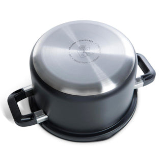BK Flow Cool Black Suppentopf 24 cm – 6,5 l – ohne PFAS-freie Antihaftbeschichtung – Induktionstopf – Edelstahltopf – sicheres Abtropfsystem – ofenfest bis 160 °C – mit Deckel – Silber