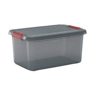 Kis K Latch Box L – Aufbewahrungsbox mit Deckel – 43 l – 59 x 39 x 28 – transparente orangefarbene Clips