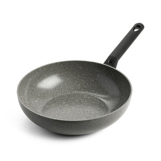 BK Granit-Keramik-Keramik-Wok-Pfanne 28 cm – 3,7 l – Induktions-Wok-Pfanne – ohne Deckel – ofenfest bis 160 Grad – Kaltgriff – PFAS-frei – Grau