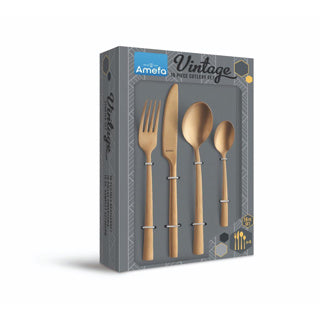 Amefa Manille Vintage – Gold – 16-teiliges Besteckset – 4 Personen – Edelstahl – spülmaschinenfest – 18 0