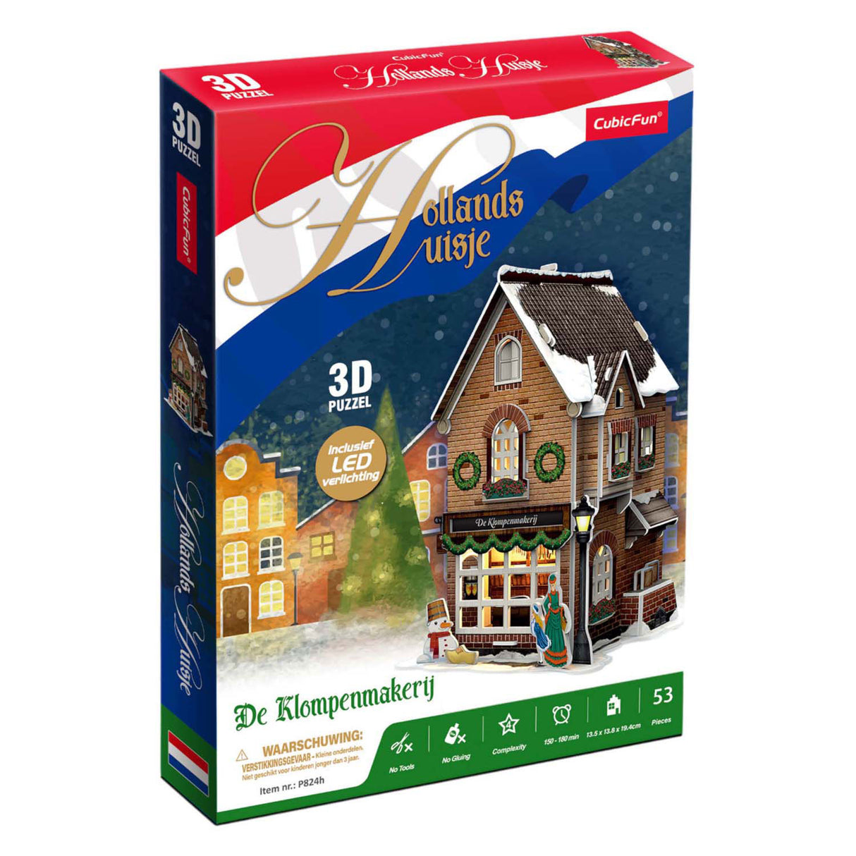 Kubische lustige 3D-Puzzle-Clog-Fabrik, LED-Beleuchtung, Weihnachtsdorf-Spielzeug.
