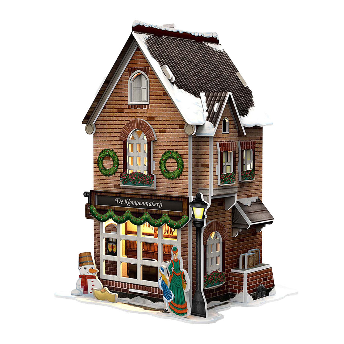 Kubische lustige 3D-Puzzle-Clog-Fabrik, LED-Beleuchtung, Weihnachtsdorf-Spielzeug.