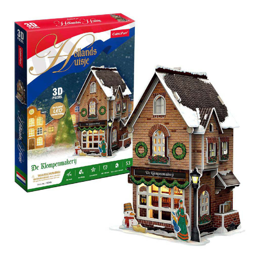 Kubische lustige 3D-Puzzle-Clog-Fabrik, LED-Beleuchtung, Weihnachtsdorf-Spielzeug.