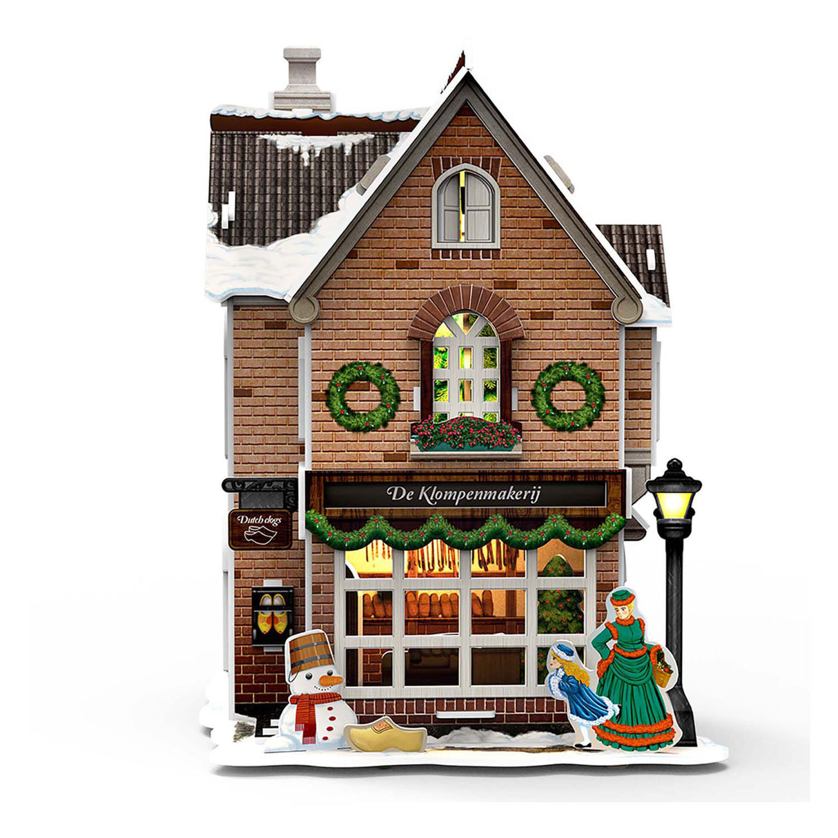 Kubische lustige 3D-Puzzle-Clog-Fabrik, LED-Beleuchtung, Weihnachtsdorf-Spielzeug.