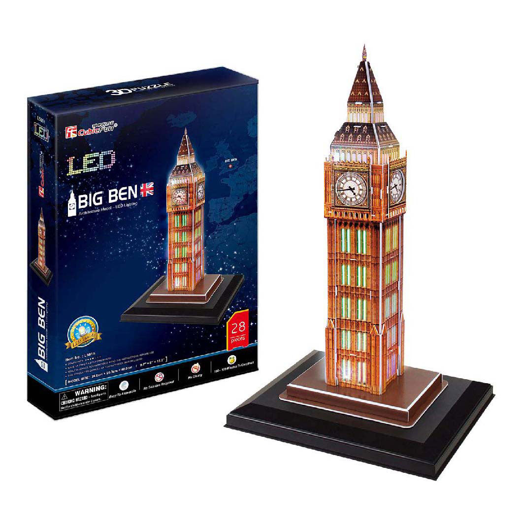 Kubisches lustiges 3D-Puzzle Big Ben mit LED-Beleuchtung