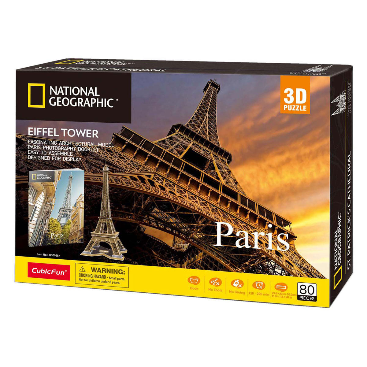 Kubisches, lustiges National Geographic 3D-Puzzle „Eiffelturm“ – 80 Teile – 70,9 cm hoch