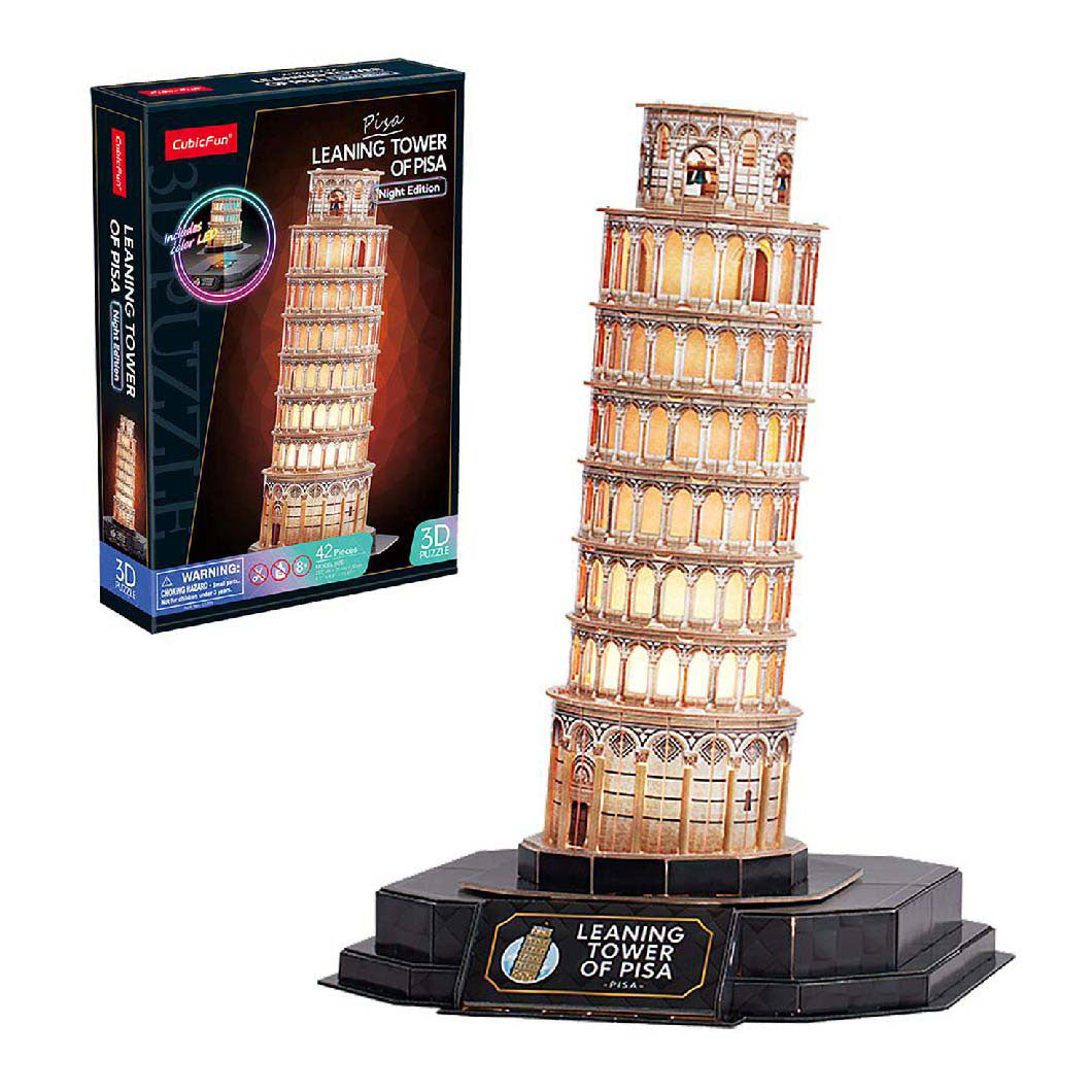 Würfelspaßiges 3D-Puzzle Turm von Pisa mit LED-Beleuchtung