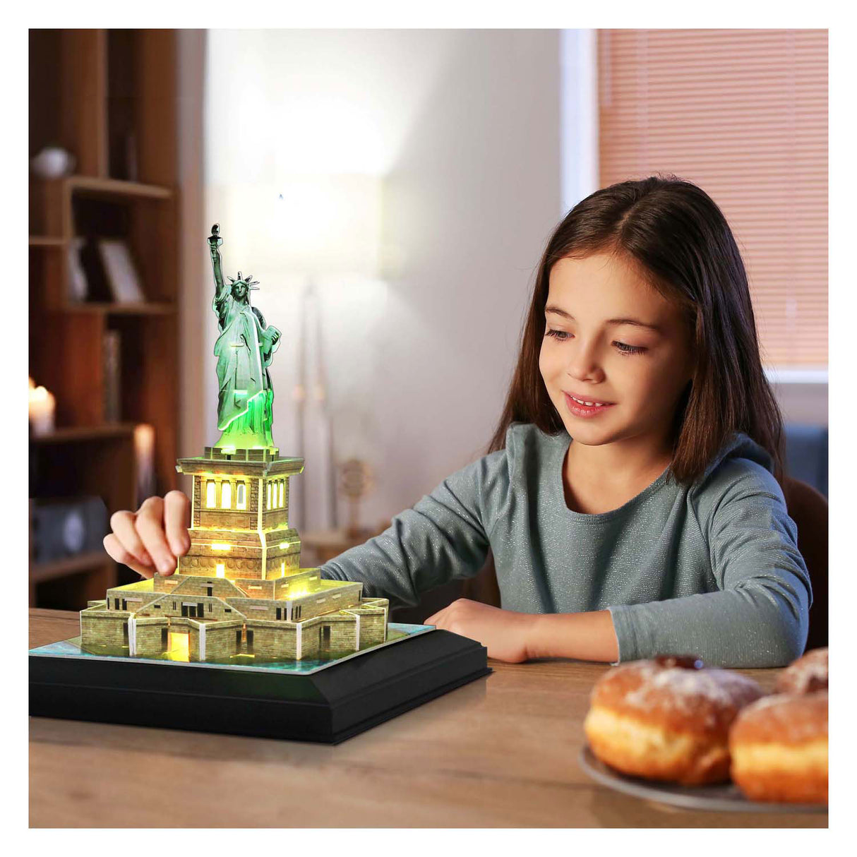 Kubisches lustiges 3D-Puzzle „Freiheitsstatue“ mit LED-Beleuchtung