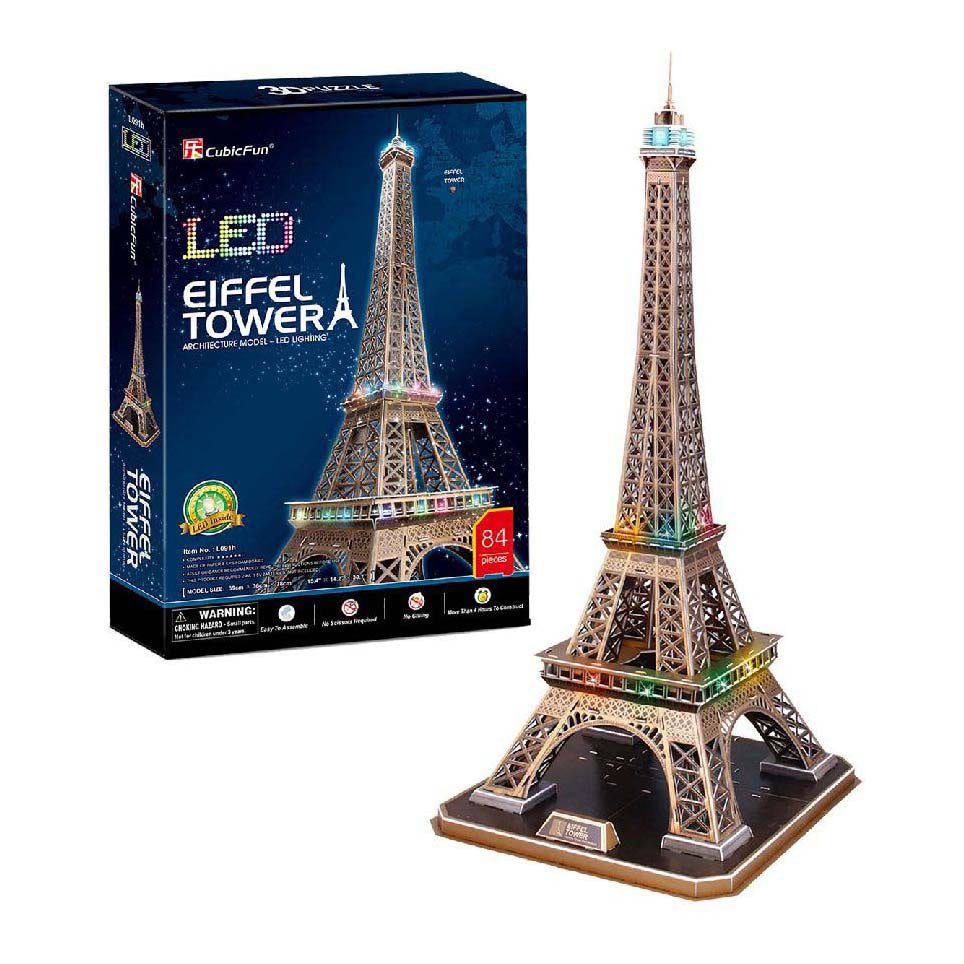 Kubisches lustiges 3D-Puzzle Eiffelturm mit LED-Beleuchtung