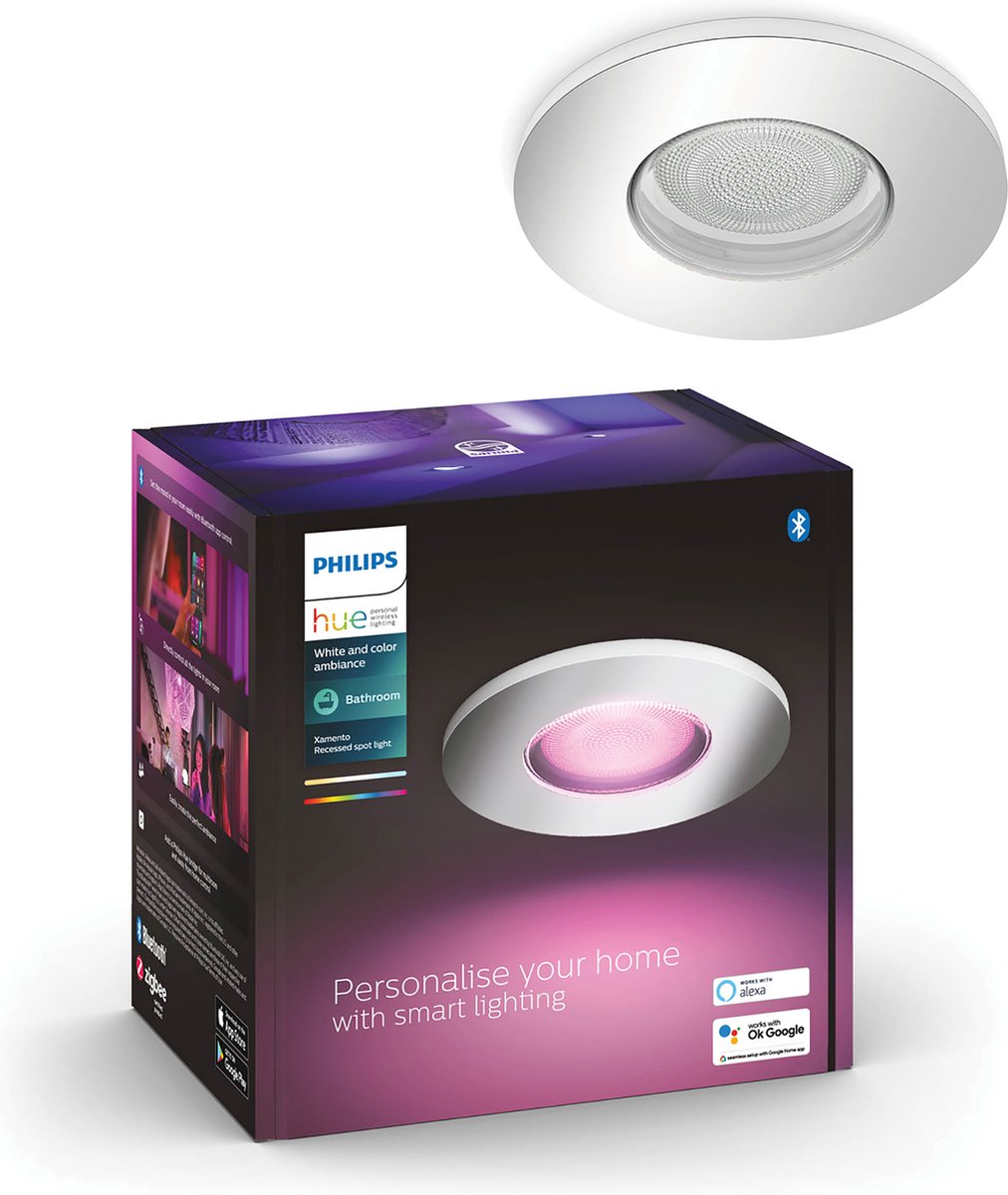 Philips hue xamento badkamerinbouwspot - wit en gekleurd wit - 3-pack - chroom - rond