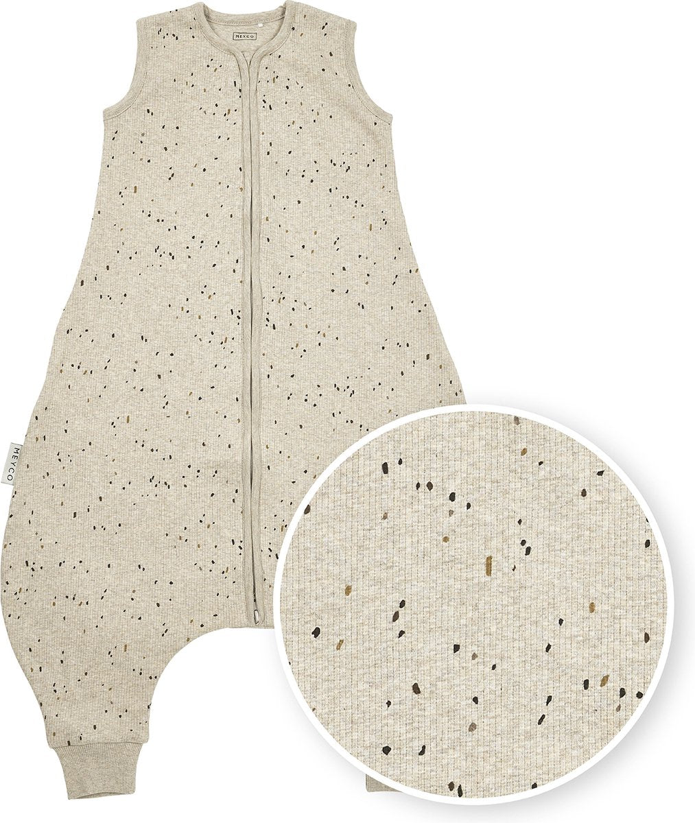 Meyco Baby Rib Mini Spot Baby-Sommer-Schlafoverall-Pullover – Sandmelange – 92 cm – 0,5 Tog