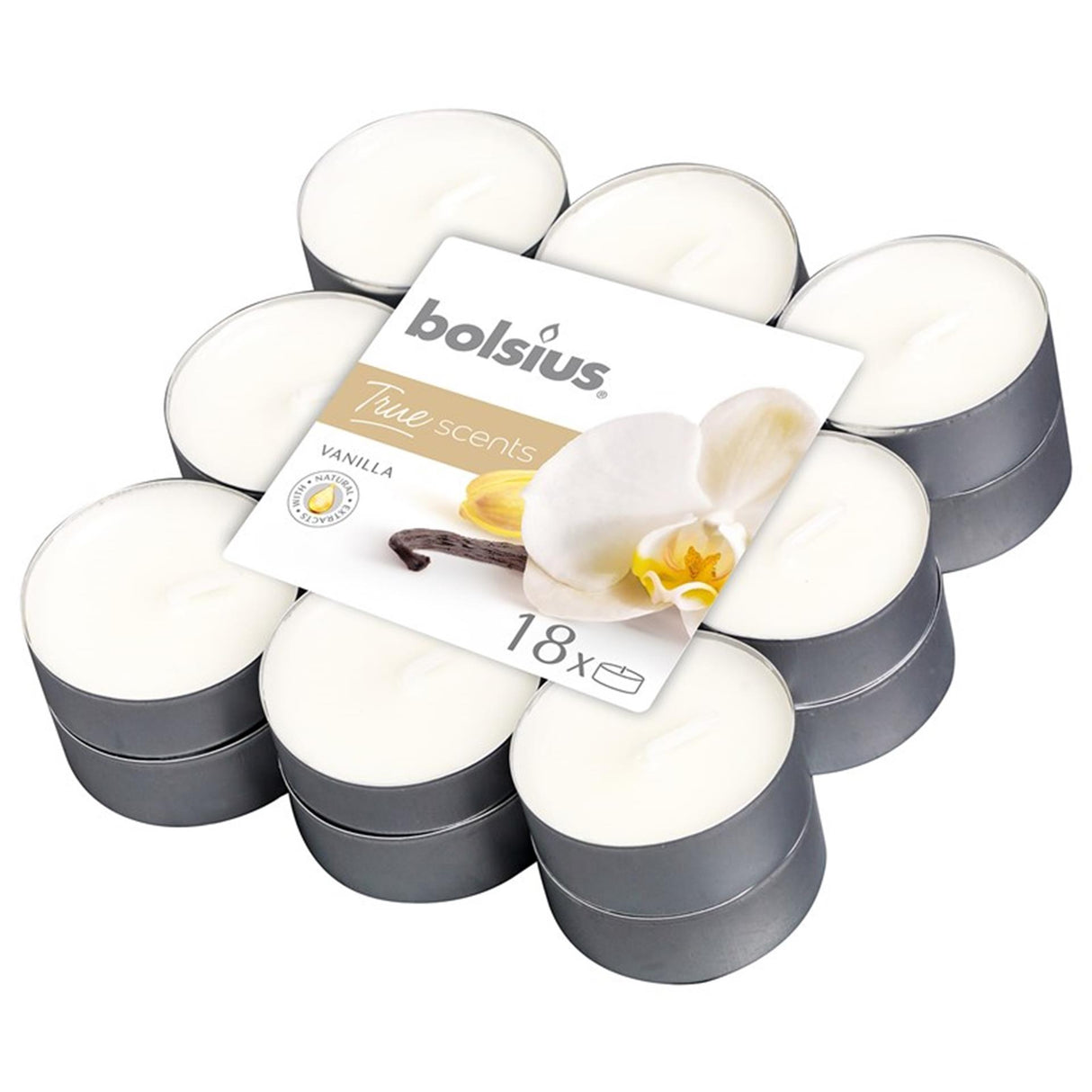 Bolsius True Scents Duftteelichter Vanille 4 Stunden 18 Stück