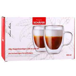 Schäfer doppelwandiger Becher 350ml 2er-Set mit Henkel | 2 Stk