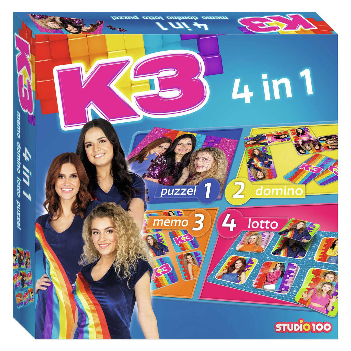 K3-Spiel – 4-in-1-Spiel – Memo, Domino, Puzzle und Lotto