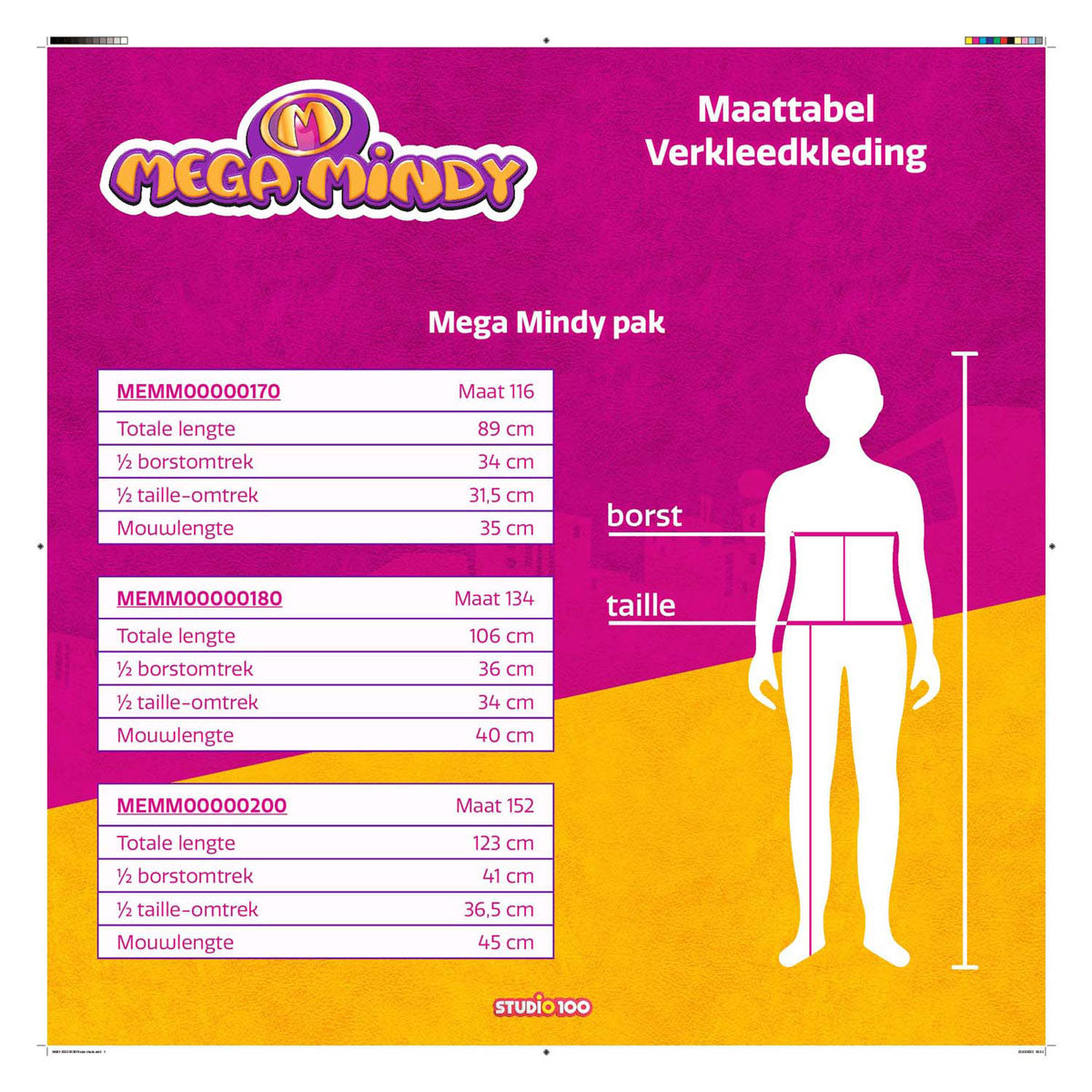 Studio 100 Mega Mindy Kostüm ohne Maske – 6–8 Jahre