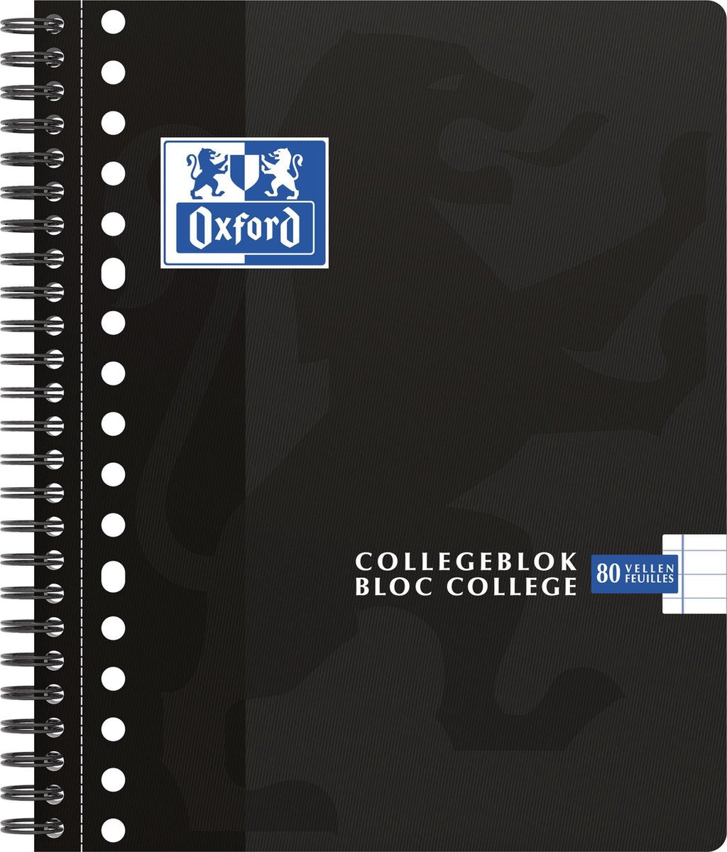 Oxford school - collegeblok - a5 - 17-gaats - 80vel - gelijnd - zwart - 1 stuk