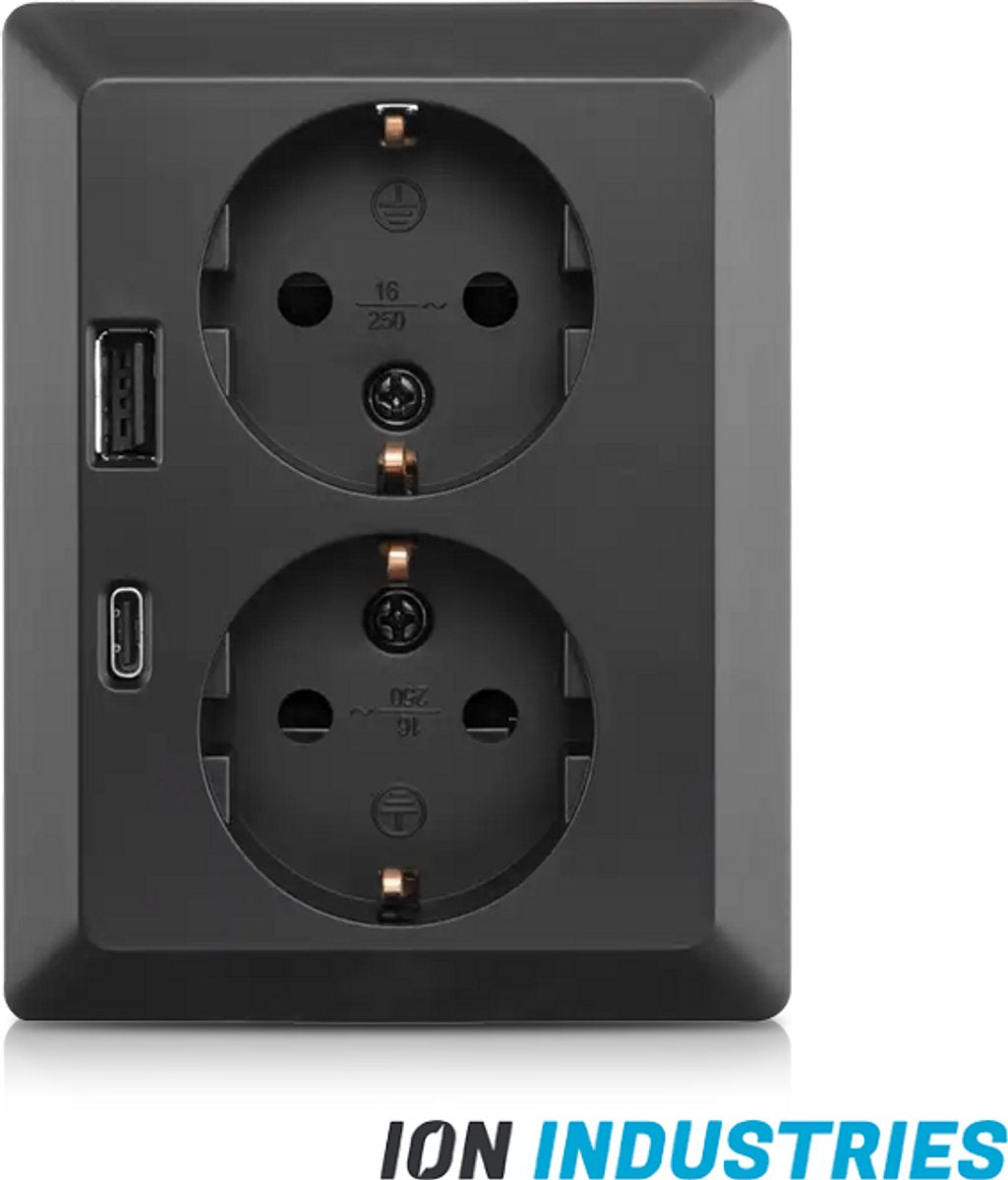 Ion industries - contactdoos inbouw opbouw - 2-voudig - ra - usb-a + usb-c mat zwart