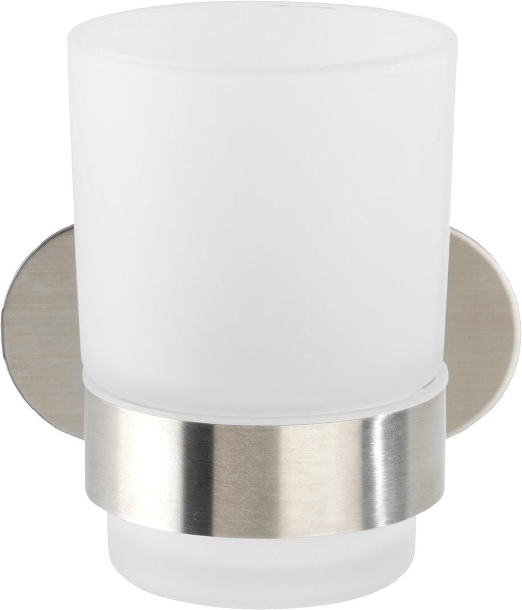 WENKO turbo-loc® Zahnputzbecher orea uno Edelstahl matt – Zahnbürstenhalter – Befestigung ohne Bohren – selbstklebend – 10 Jahre Garantie