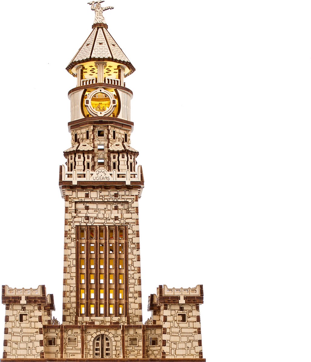 Ugears 3D-Holzmodell - Leuchtturm von Alexandria mit Licht