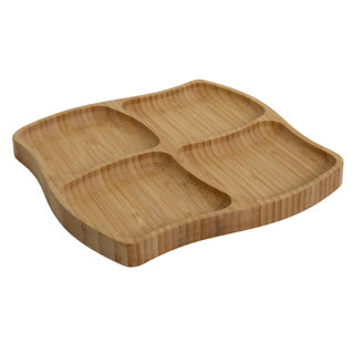 No brand Tapas-Teller aus Bambus, 4 Fächer, 20 x 20 x 1,5 cm, FSC 100 % | 4 Stück