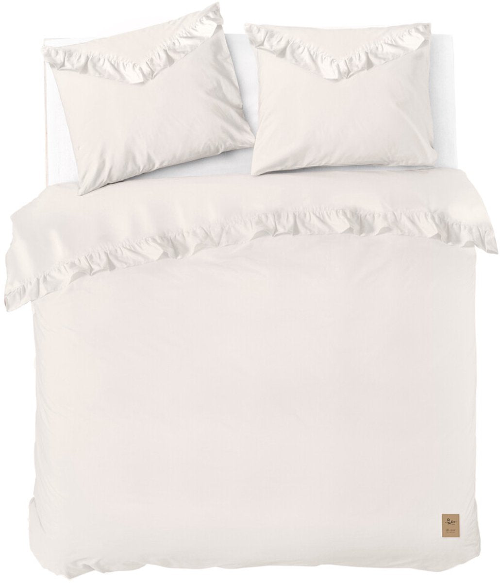 Dindi home dekbedovertrek white ruffle - 200x220 - 100% katoen - off white