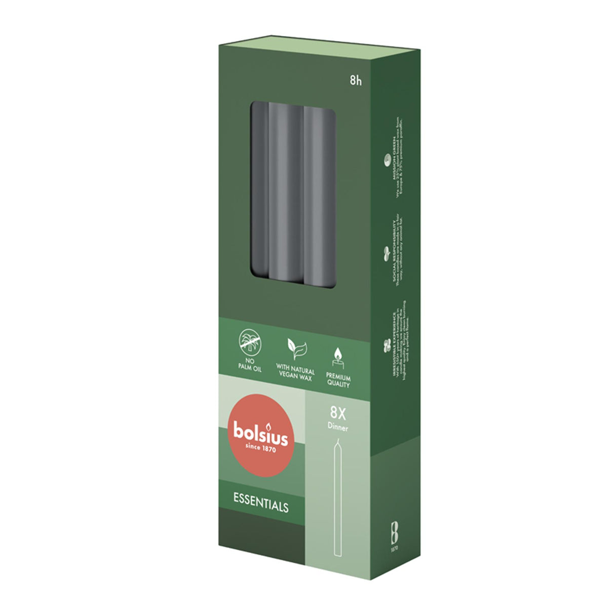 Bolsius Tafelkerzen 230 20 grau 8 Stück