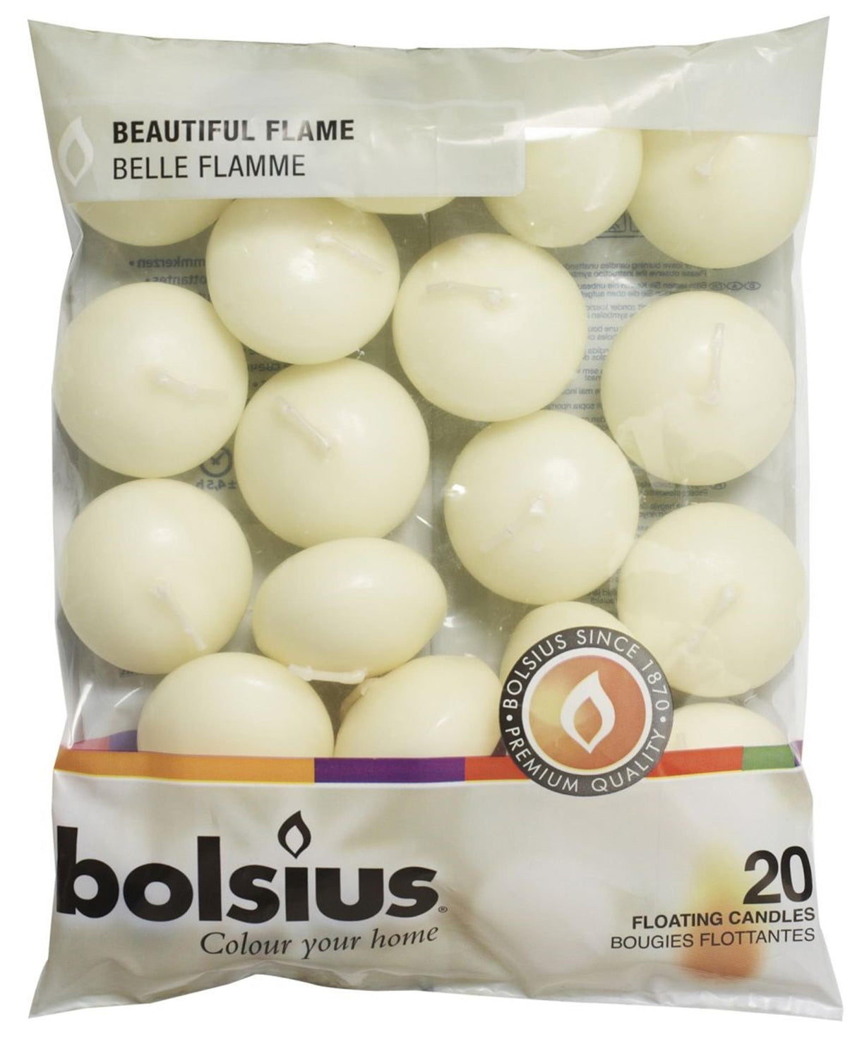 Bolsius Schwimmkerzen, Beutel mit 20 Stück, elfenbeinfarben