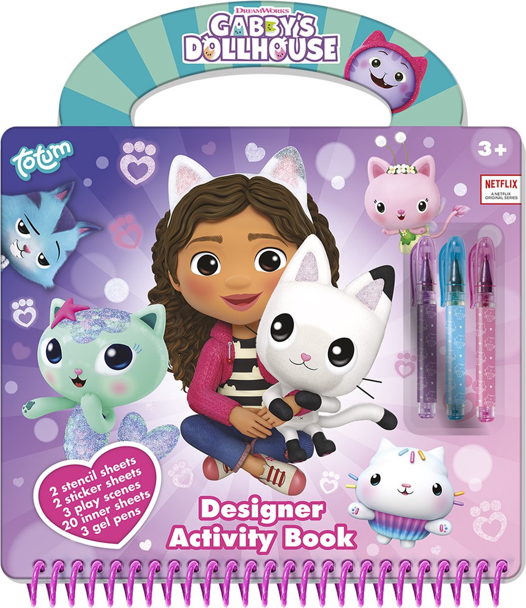 Totum Gabby's Dollhouse Designer-Ferienbuch – Aktivitätsbuch, Zeichnen, Schreiben, Aufkleber, 25 Stück – Gabby's Dollhouse, kreatives Spielzeug, Geschenktipp für Mädchen ab 3 Jahren