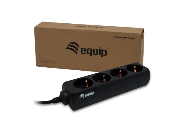 Equip 333281 Steckdosenleiste mit 4 Ausgängen, 1,1 m, Typ F, schwarz, 4 AC-Ausgänge, 100–240 V, 50–60 Hz