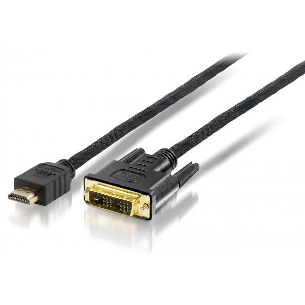 Hochwertiges HDMI-zu-DVI-D-Single-Link-Adapterkabel von Equip 119329, mm, 10 m, vergoldet, schwarz